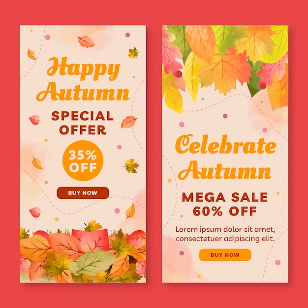 Vector conjunto de banners verticales de acuarela para la celebración de otoño