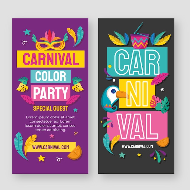 Vector conjunto de banners verticales de carnaval plano.