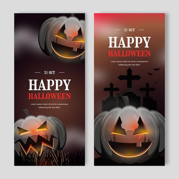 Conjunto de banners verticales degradados de halloween