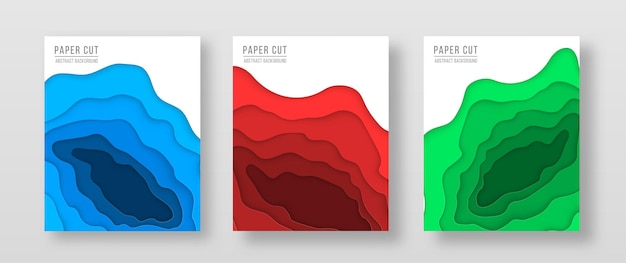 Conjunto de banners verticales con fondo abstracto 3D con ondas de corte de papel