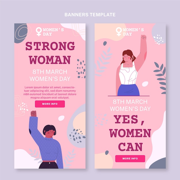 Vector conjunto de banners verticales planos del día internacional de la mujer