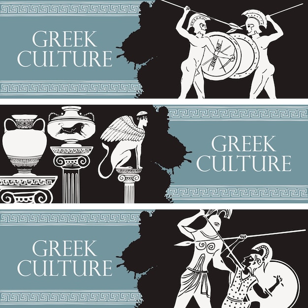 Vector conjunto de banners de viaje de la antigua grecia