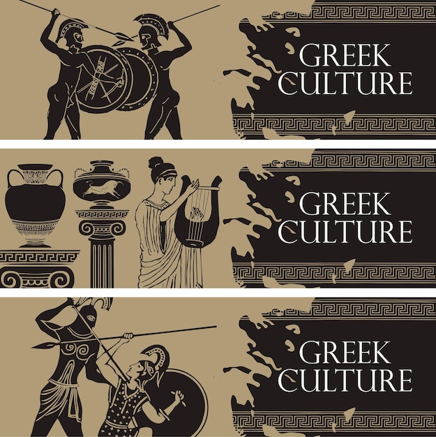 Vector conjunto de banners de viaje sobre el tema de la antigua grecia