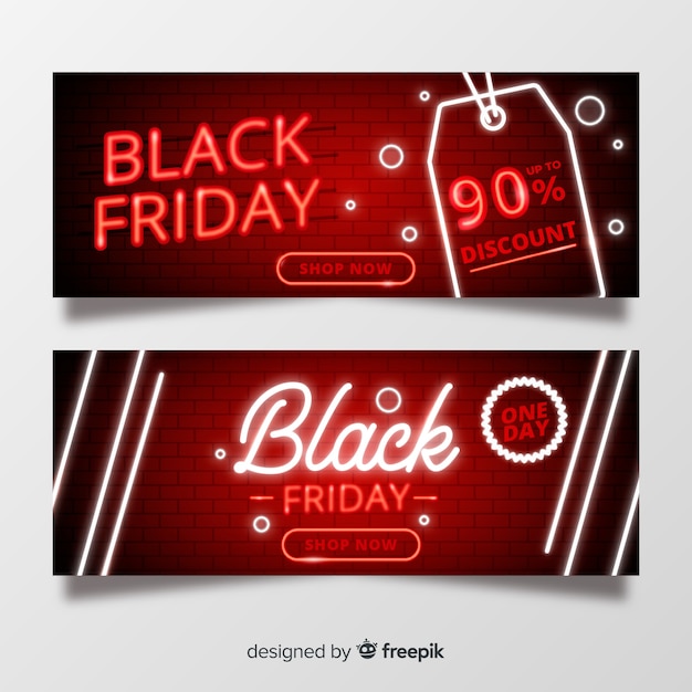 Conjunto de banners de viernes negro de neón