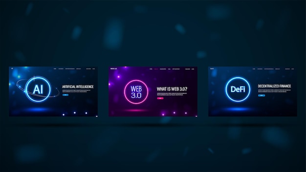 Un conjunto de banners web AI Web 30 y DeFi