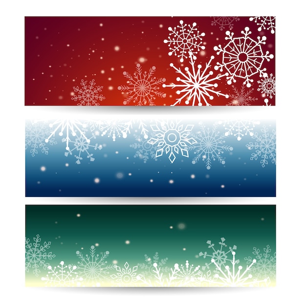 Conjunto de banners web con copos de nieve. ilustración