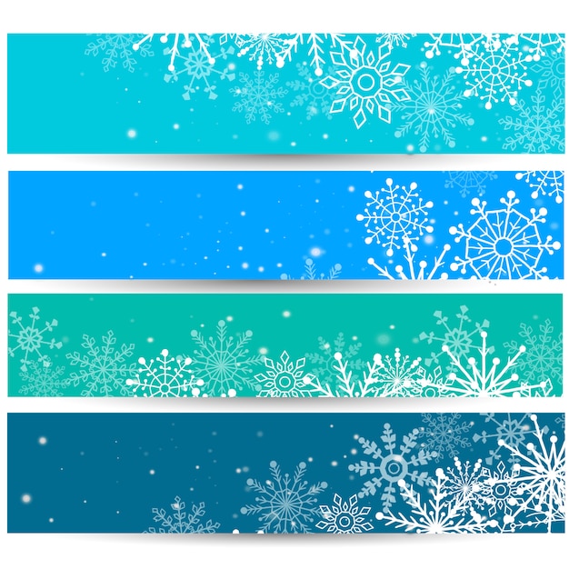 Conjunto de banners web con copos de nieve. ilustración