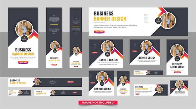 Conjunto de banners web creativos de tamaño estándar con un lugar para fotos plantilla moderna