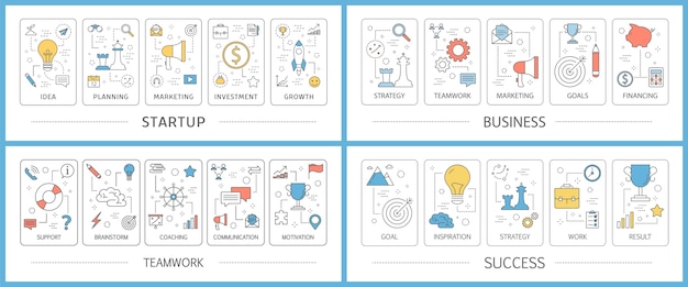 Conjunto de banners web de inicio de negocios. Idea de creatividad