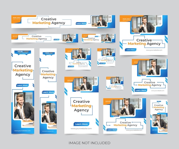Conjunto de banners web de negocios modernos editables de tamaño estándar