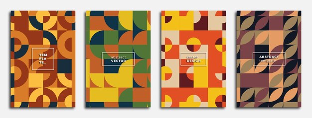 Conjunto de banners web verticales para aplicaciones móviles de redes sociales con patrones geométricos abstractos