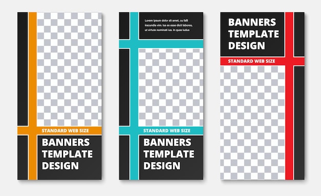 Conjunto de banners web verticales negros con la división en bloques.
