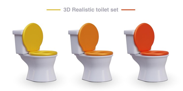 Vector conjunto de baños con asientos amarillos, naranjas y rojos ilustraciones para la aplicación en el sitio