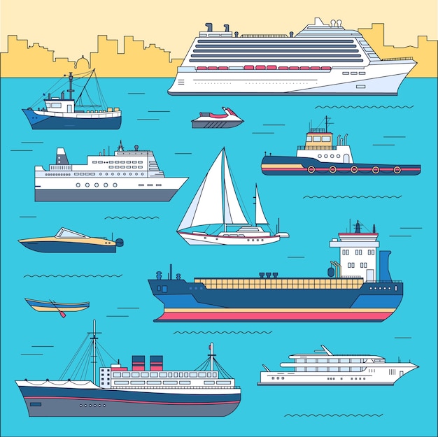 Vector conjunto de barcos de colores planos