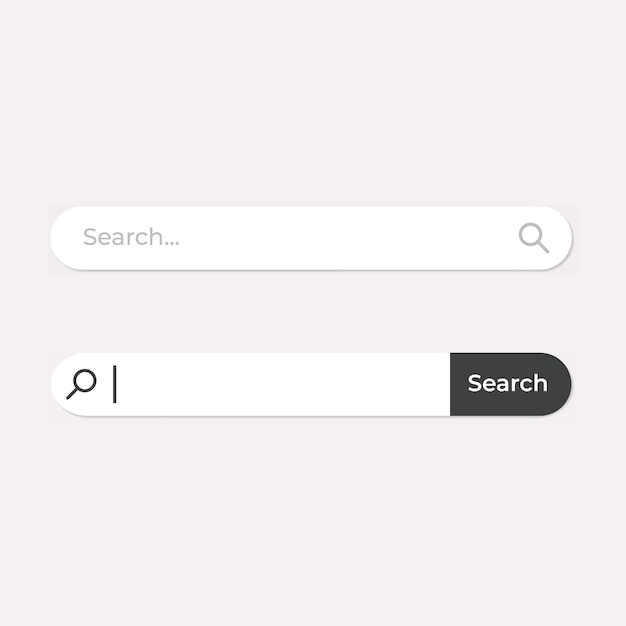 Vector conjunto de barra de búsqueda y botón de búsqueda elementos de diseño de interfaz de usuario ilustración sobre fondo aislado