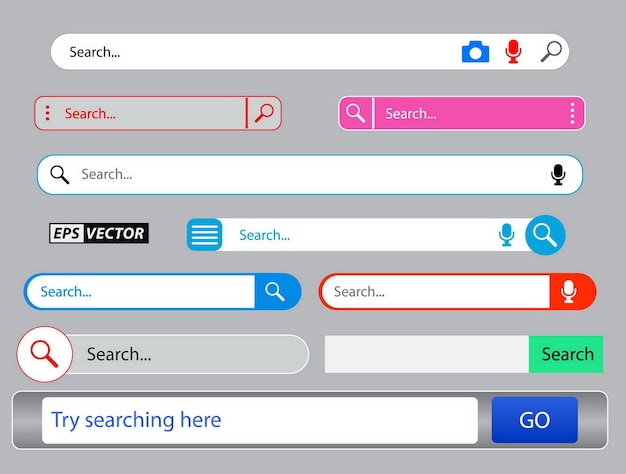 Vector conjunto de barra de búsqueda o interfaz de interfaz de usuario de cuadros de búsqueda en un diseño de estilo plano para el vector eps del sitio web