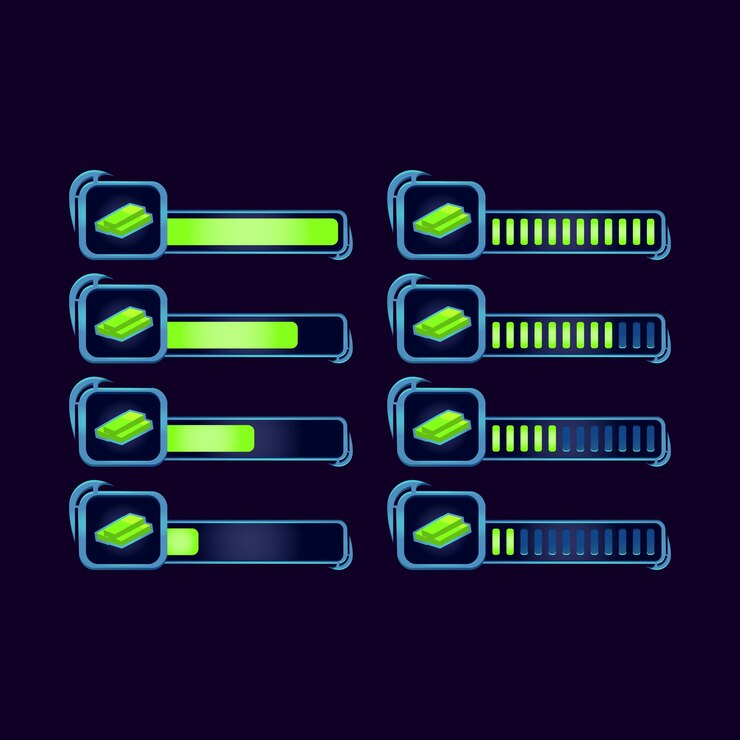 Vector conjunto de barra de progreso de dinero de gui fantasy rpg bucks para elementos de activos de interfaz de usuario del juego