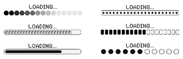 Conjunto de barras de carga de píxeles Ilustración vectorial