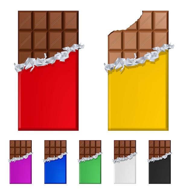 Vector conjunto de barras de chocolate en envoltorios coloridos