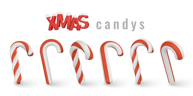 Conjunto de bastones de caramelo de Navidad 3d Plantilla para Navidad o tarjeta de felicitación de Año Nuevo Ilustración vectorial