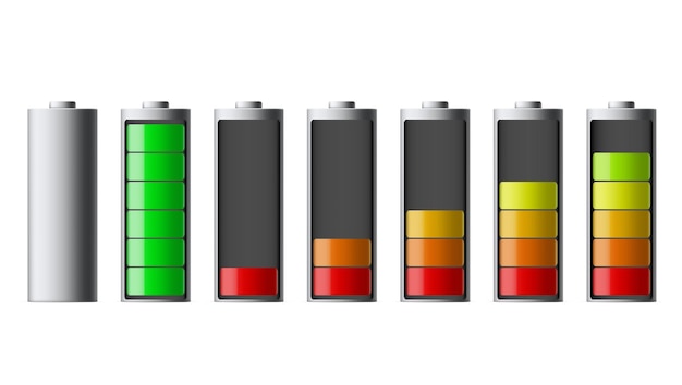 Vector conjunto de batería de teléfono inteligente descargado y completamente cargado