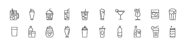 conjunto de bebidas frías icono agua gaseosa café helado