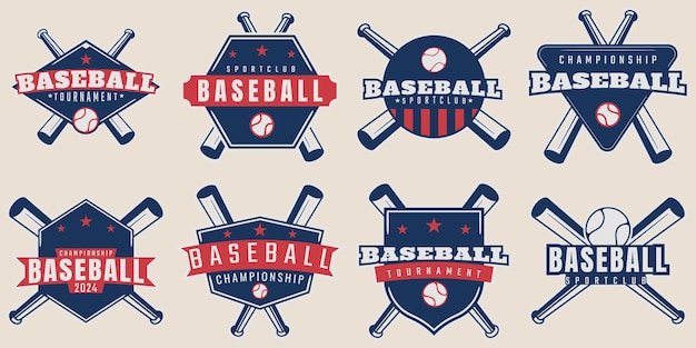 Conjunto de béisbol conjunto de logotipo vintage diseño gráfico minimalista juego torneo plantilla de ilustración vectorial