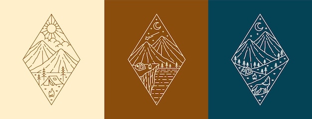 conjunto de belleza de la naturaleza línea de arte ilustración vector