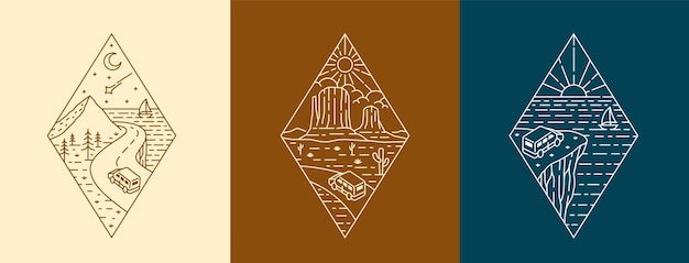 conjunto de belleza de la naturaleza línea de arte ilustración vector