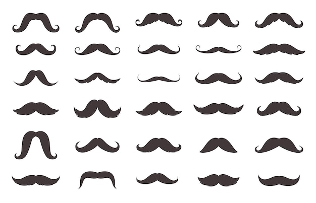 Conjunto de bigote El bigote de un hombre tiene una forma y apariencia diferentes Decoración para fiestas bigote falso Ilustración vectorial