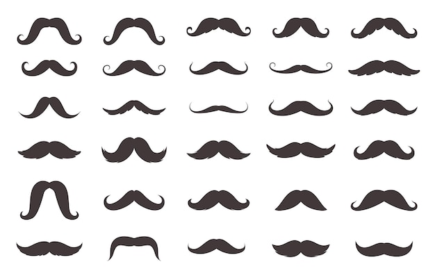 Vector conjunto de bigote el bigote de un hombre tiene una forma y apariencia diferentes decoración para fiestas bigote falso ilustración vectorial