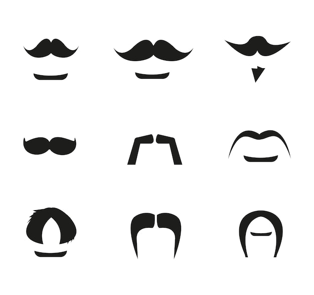 Conjunto de bigotes aislados en fondo blanco Colección de íconos de bigotes