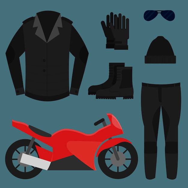 Vector conjunto biker apparel, ilustración