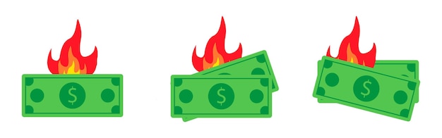 Conjunto de billetes de un dólar en el icono de la línea de fuego Billetes inflación crédito dinero moneda banco billetera tienda Vector icono para negocios y publicidad