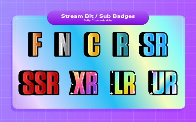 Conjunto de bits de flujo coloridos o insignias sub con diferentes niveles