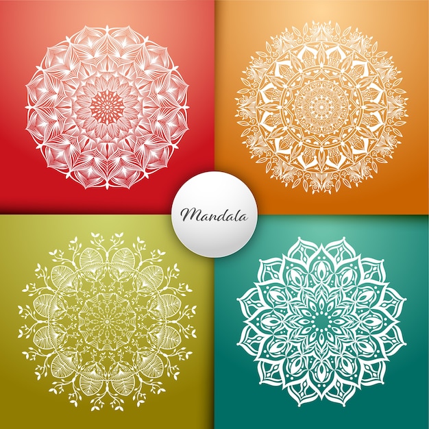 Conjunto de blanco Mandala en colores de fondo