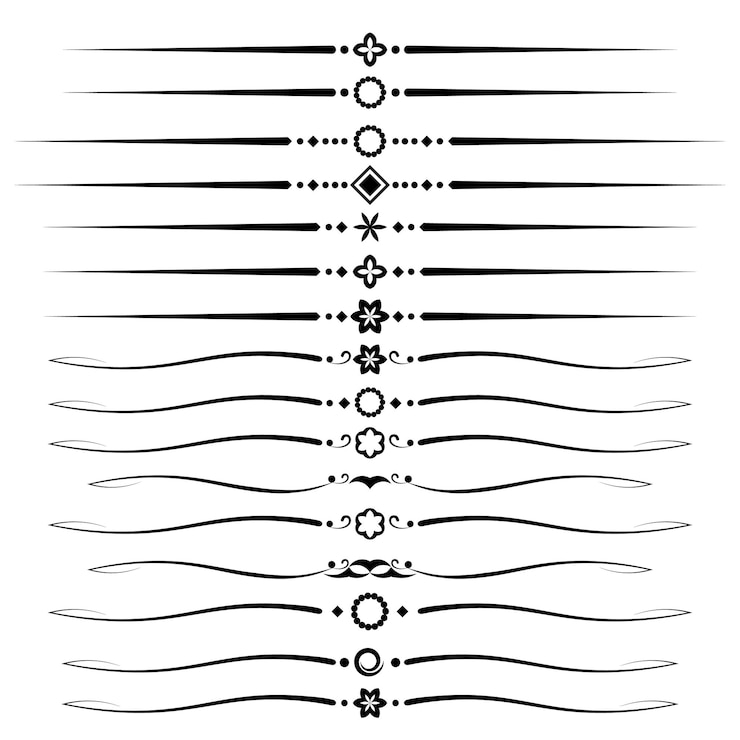 Vector conjunto blanco y negro de delimitadores para separadores de texto