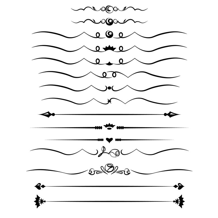 Vector conjunto blanco y negro de delimitadores para texto, divisores