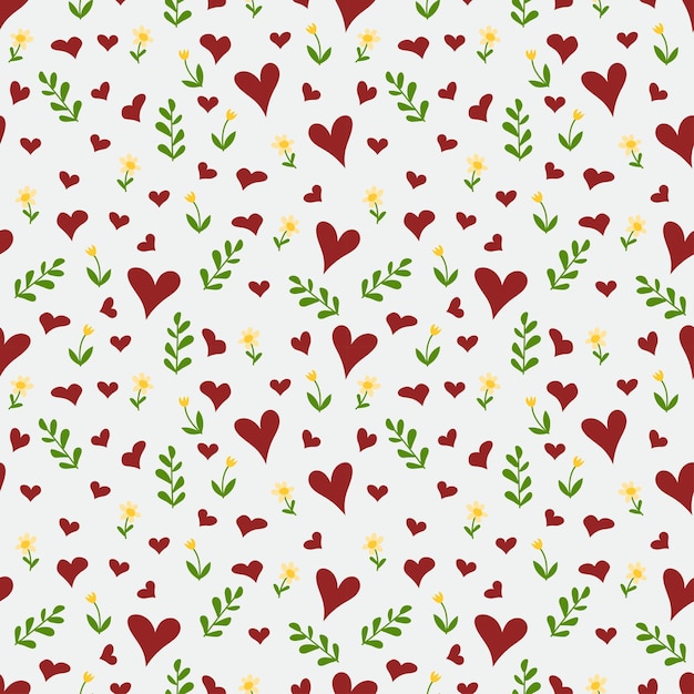 Un conjunto blanco de patrones sin costuras para el Día de San Valentín con corazones y flores garabateadas