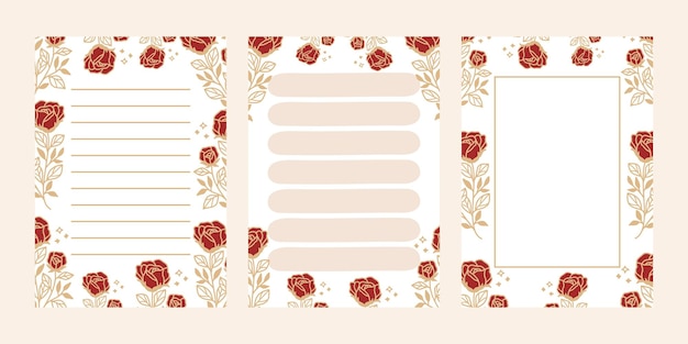 Conjunto de blocs de notas florales aislado en beige