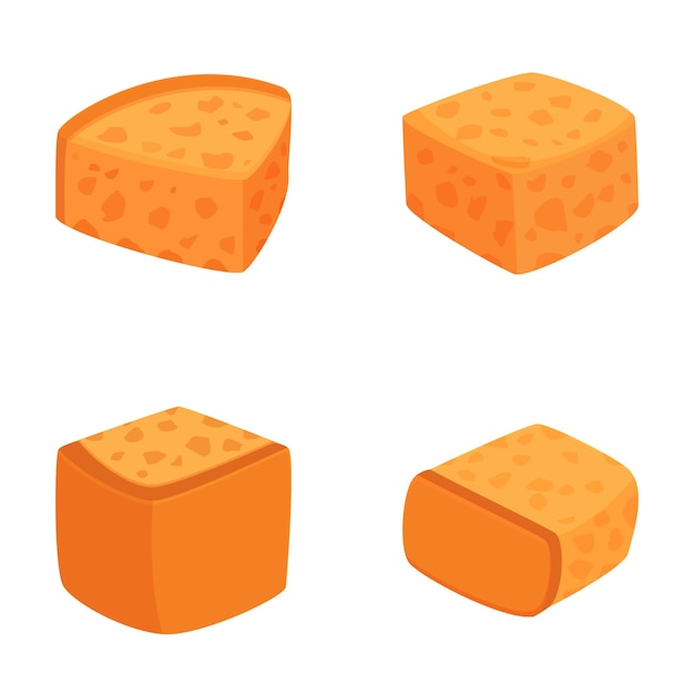 Conjunto de bloques de queso de dibujos animados aislados en blanco