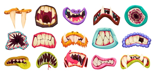 Vector conjunto de boca de dientes de monstruo