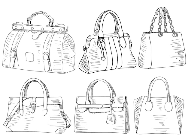 Vector conjunto de boceto de bolso femenino