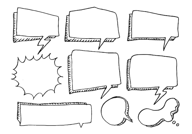 Conjunto de boceto dibujado a mano Burbujas de discurso Ilustración vectorial