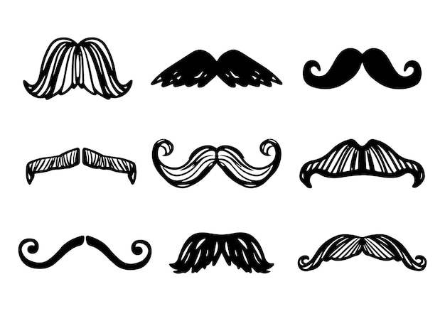 Conjunto de boceto de garabato dibujado a mano de bigotes de diferentes formas y tipos Accesorio de hombre guapo
