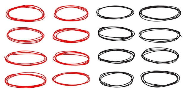 Conjunto de boceto de línea de círculo rojo y negro