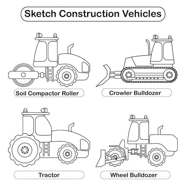 Vector conjunto de boceto de vehículos de construcción de colección.