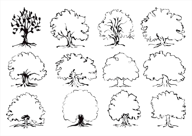 Conjunto de bocetos de árboles