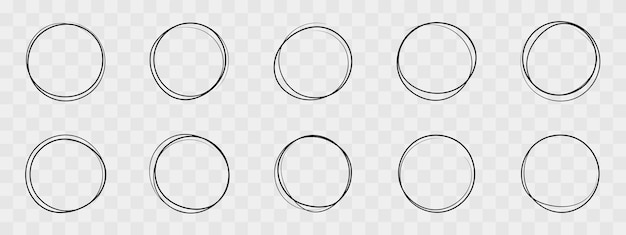 Conjunto de bocetos de círculos de líneas dibujados a mano Colección de círculos Doodle