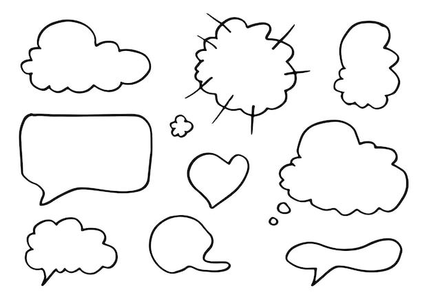 Conjunto de bocetos dibujados a mano Burbujas de habla Ilustración vectorial